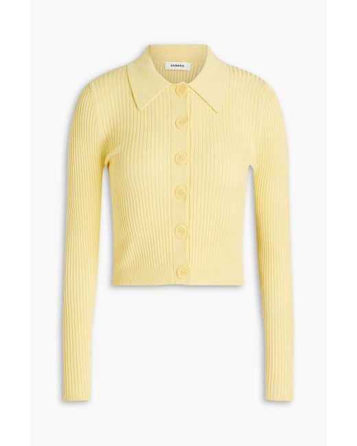 Sandro Yellow Ribbed-knit Cardigan