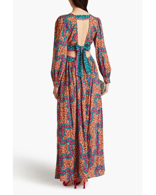 Diane von Furstenberg Red Jenifer Cutout Printed Mousseline Maxi Dress