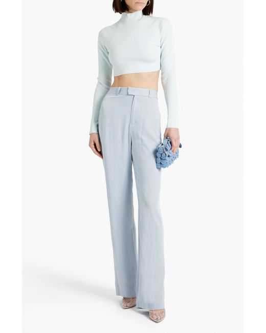 LAPOINTE Blue Cropped Stretch-knit Turtleneck Top
