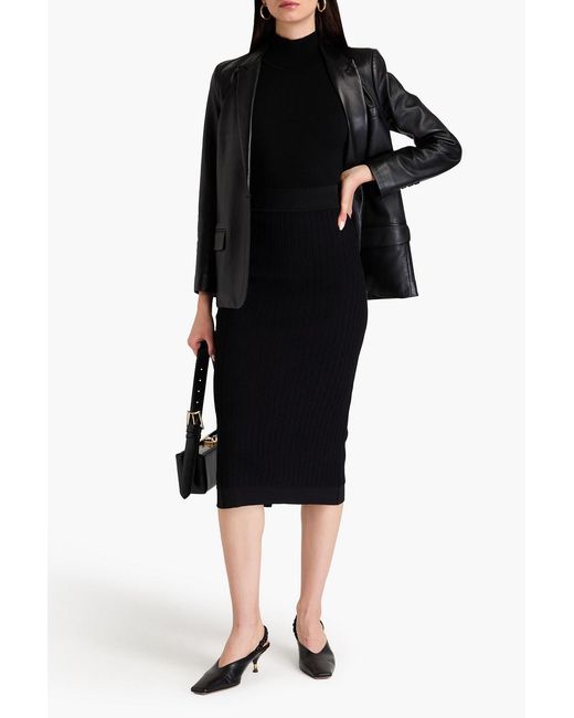 Alberta Ferretti Black Textured-knit Midi Pencil Skirt