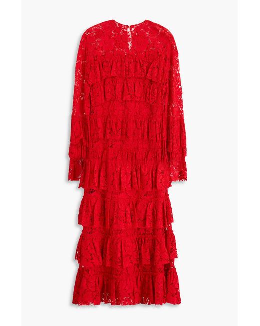 Valentino Garavani Red Tie Cotton-blend Corded Lace Midi Dress