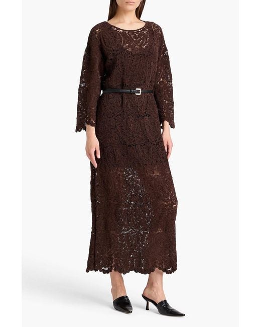 Loulou de Saison Brown Ciko Crochet-knit Silk Midi Dress