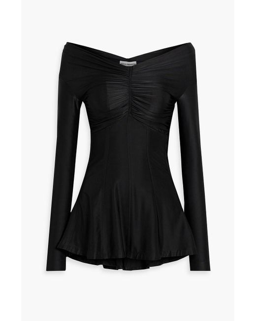 Rabanne Black Off-the-shoulder Ruched Stretch-jersey Peplum Top
