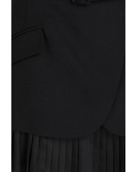 Jonathan Simkhai Black Ezrah Layered Pleated Drill And Satin-Twill Mini Skirt