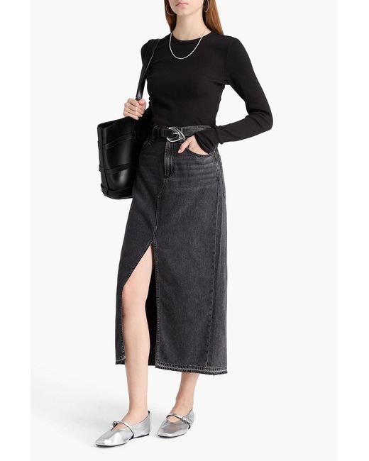 Rag & Bone Black Ribbed Stretch-Pima Cotton-Jersey Top