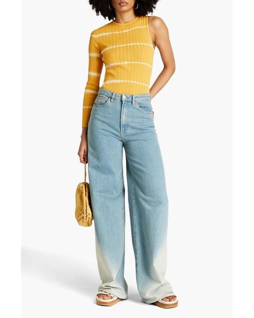 Sandro Yellow Bali One-sleeve Striped Ribbed-knit Top