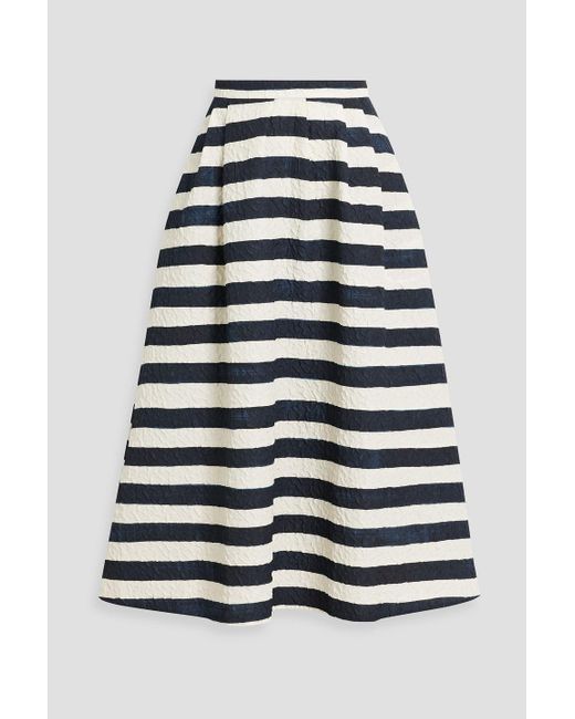 Saloni Blue Naomi Striped Cloqué Midi Skirt