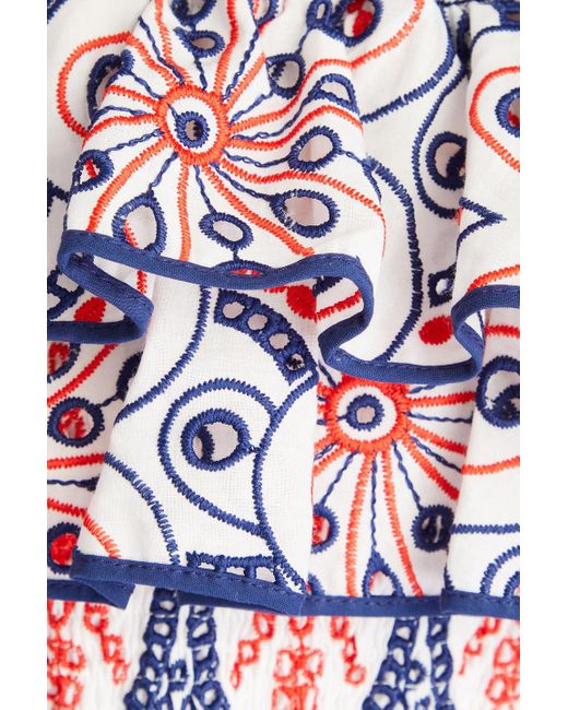 Charo Ruiz Blue Clara Cropped Off-the-shoulder Broderie Anglaise Cotton-blend Top