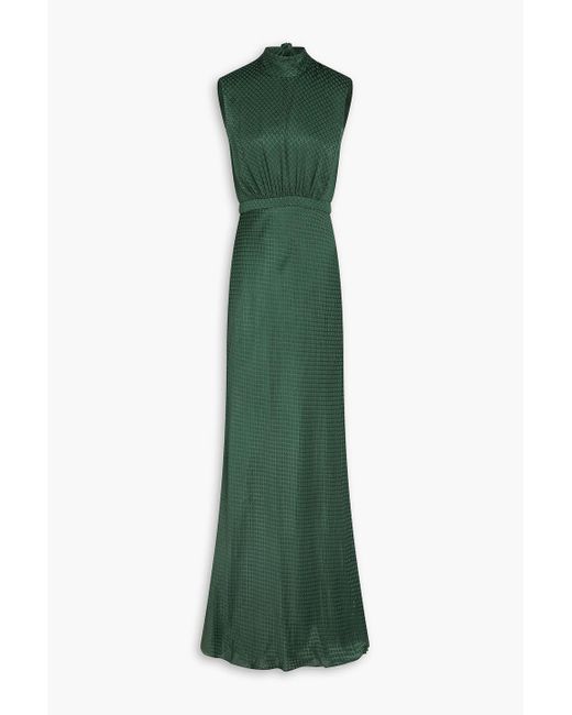 Saloni Green Fleur Cutout Devoré-satin Maxi Dress
