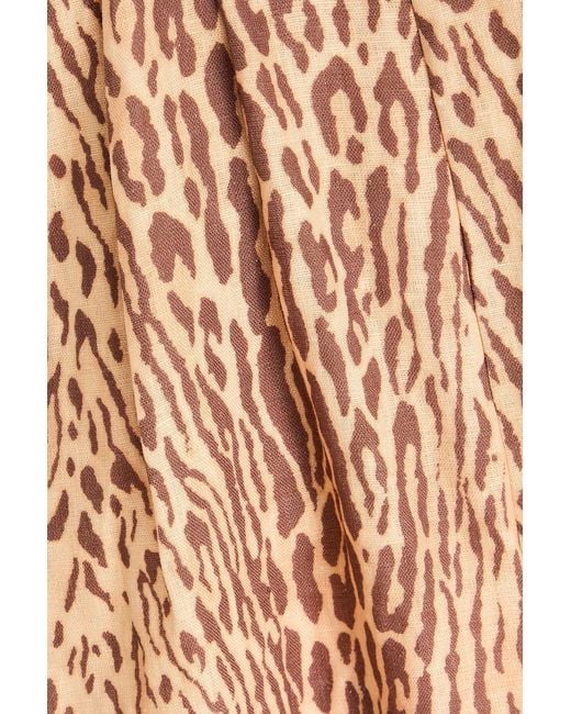 Zimmermann Natural Open-Back Belted Leopard-Print Linen Playsuit