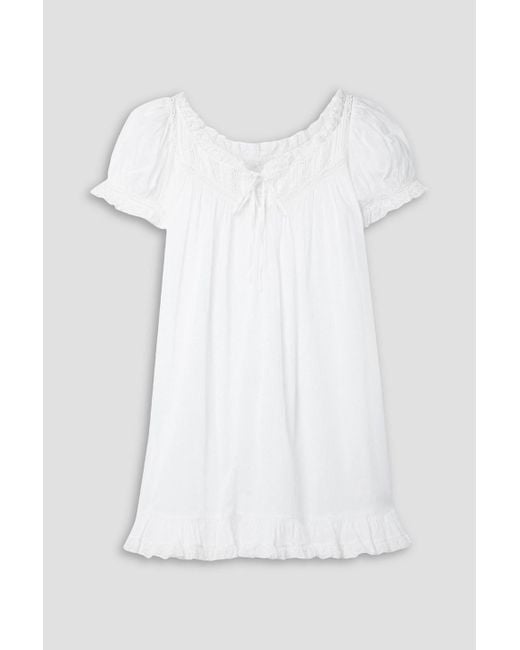 Doen White Ainsley Crochet-trimmed Ruffled Organic Cotton-voile Nightdress
