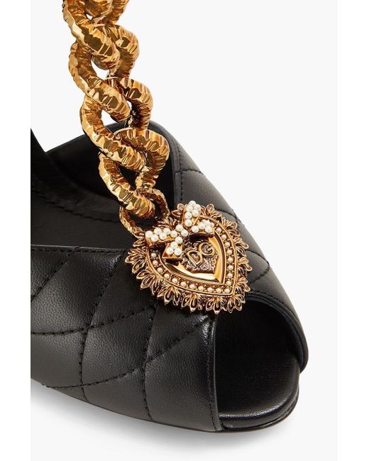 Dolce & Gabbana Black Embellished Quilted Leather Pumps
