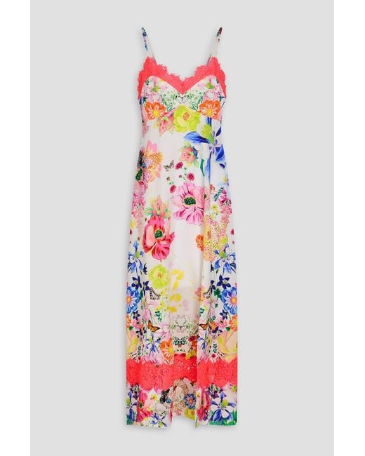 Camilla White Crystal-embellished Floral-print Silk-satin Midi Dress