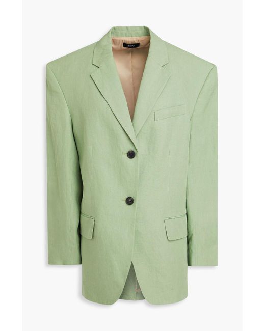 Theory Linen Blazer in Green Lyst UK