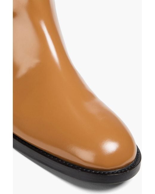 Sergio Rossi Brown Buckled Glossed-leather Knee Boots