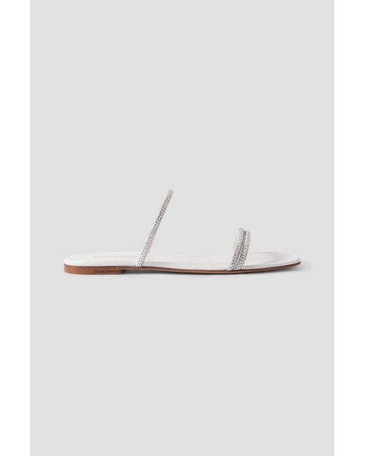 Gianvito Rossi White Cannes Crystal-Embellished Suede Slides