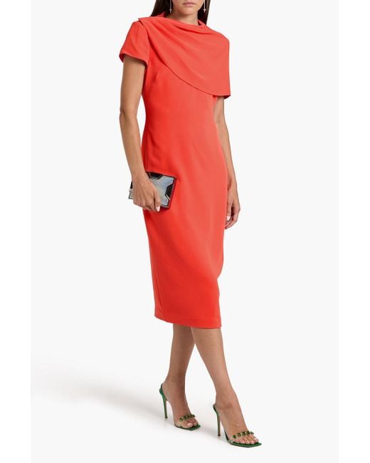 Badgley Mischka Red Draped Crepe Midi Dress