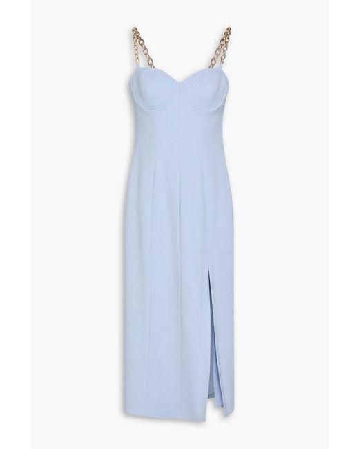 Carolina Herrera Blue Chain-Embellished Wool-Blend Crepe Midi Dress