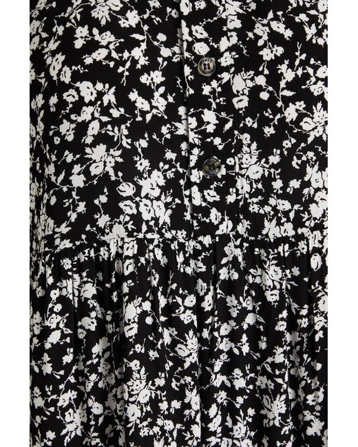 Ganni Black Floral-print Crepe Midi Dress