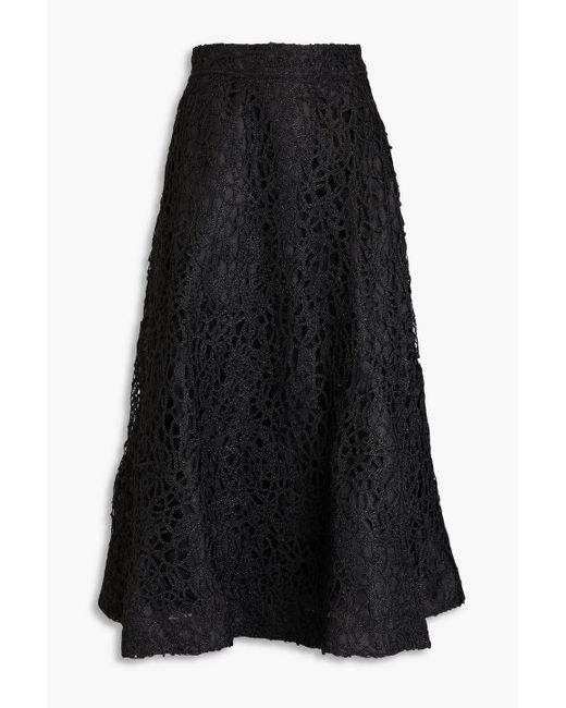 Aje. Black Patina Metallic Macramé Lace Midi Skirt