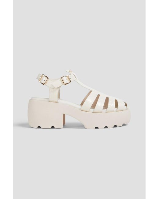 Maje White Croc-Effect Leather Platform Sandals
