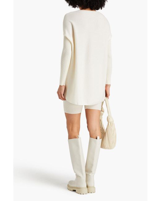 Gentry Portofino White Paneled Ribbed Cotton And Cashmere-blend Sweater