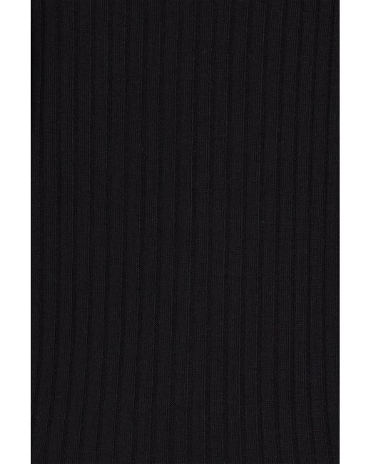 Enza Costa Black One-shoulder Ribbed-knit Top