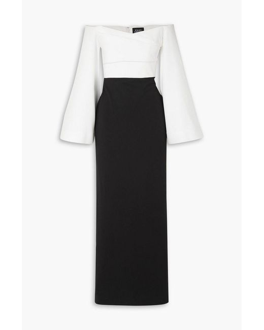 Solace London Black Eliana Off-the-shoulder Two-tone Stretch-crepe Maxi Dress