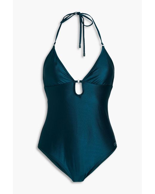 Zimmermann Blue Cutout Halterneck Swimsuit
