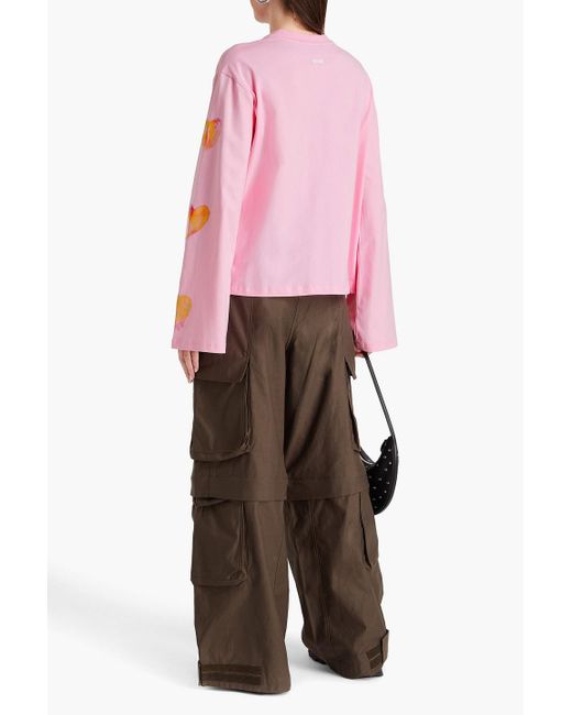 MSGM Pink Embroidered Printed Cotton-jersey Top