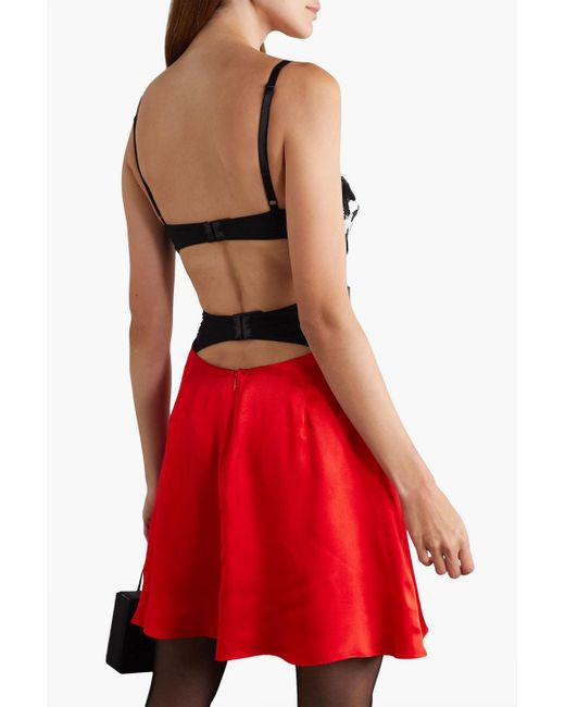 Halpern Red Cutout Sequined Tulle And Satin Mini Dress