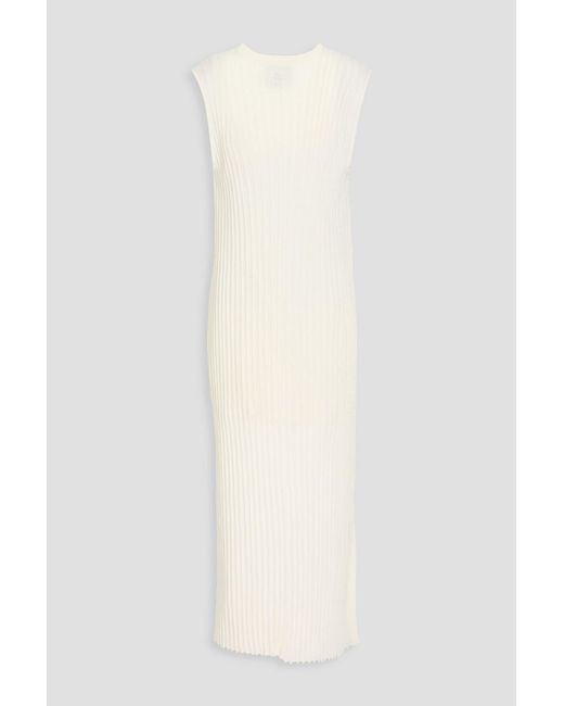 Loulou de Saison White Ada Ribbed Cotton-blend Midi Dress