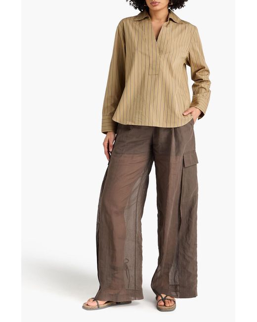 Vince Natural Striped Cotton-Poplin Blouse