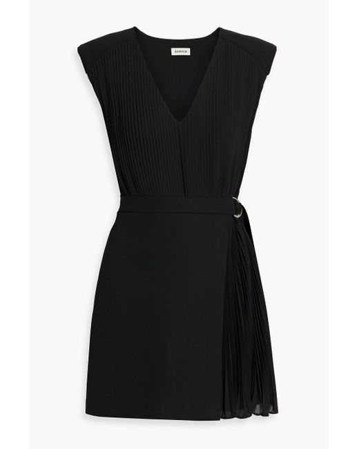 Jonathan Simkhai Black Margo plissiertes minikleid aus crêpe mit wickeleffekt
