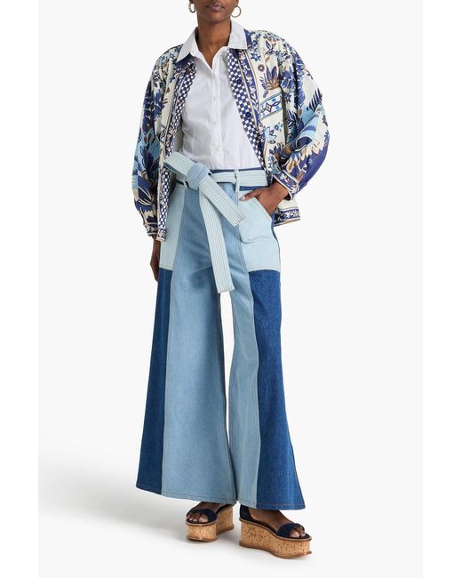 Farm Rio Blue Color-Block High-Rise Wide-Leg Pants