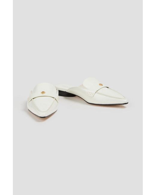 Tory Burch White Embellished Patent-leather Loafers