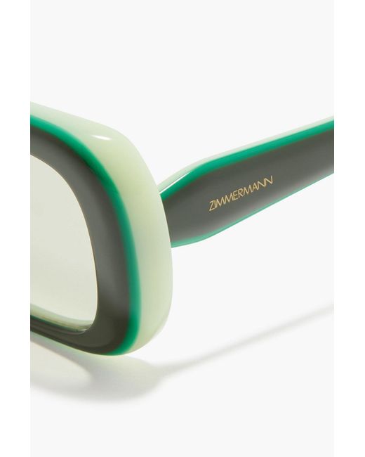 Zimmermann Green Rectangle-Frame Acetate Sunglasses