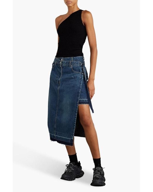 Denim wrap frayed skirt cheap