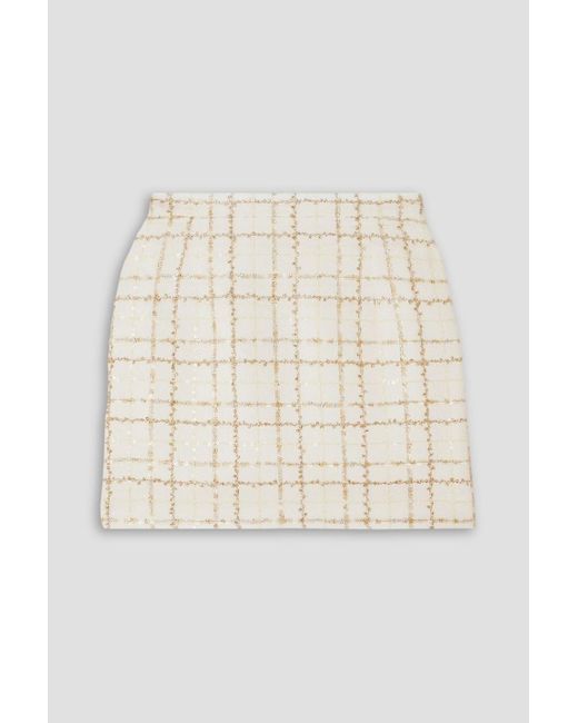 Alessandra Rich Natural Checked Sequin-embellished Metallic Tweed Mini Skirt