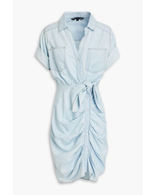 Veronica Beard Blue Ruched Cotton-blend Chambray Shirt Dress