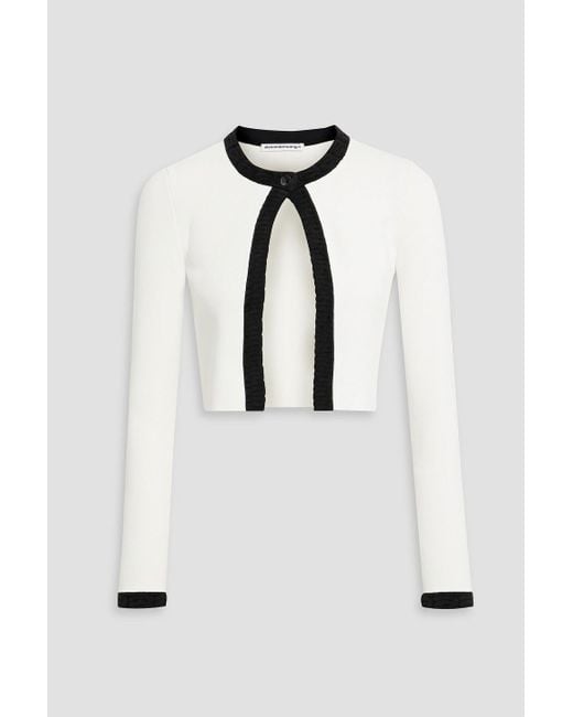 T By Alexander Wang White Two-tone Stretch-knit Cardigan