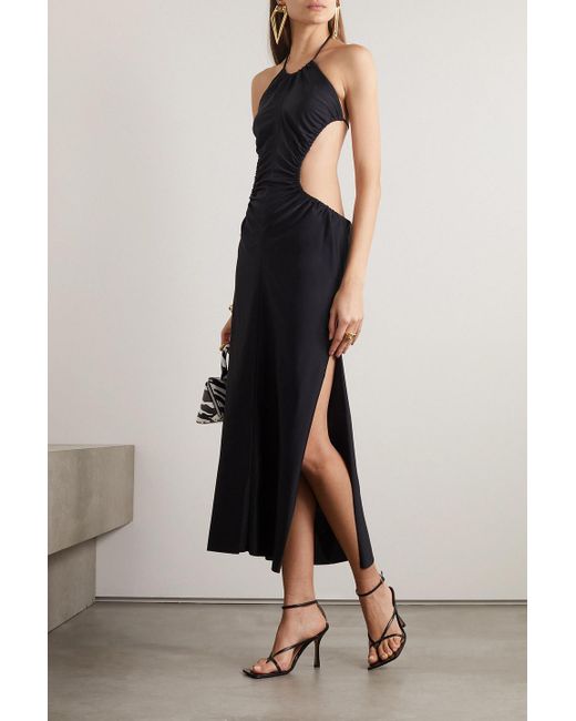 AZ FACTORY Black Ester as rückenfreies neckholder-midikleid aus stretch-strick mit raffungen