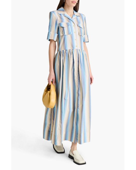 Ganni Blue Striped Cotton-poplin Maxi Shirt Dress