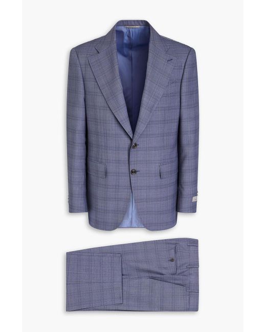 Canali Blue Checked Wool And Silk-blend Suit for men