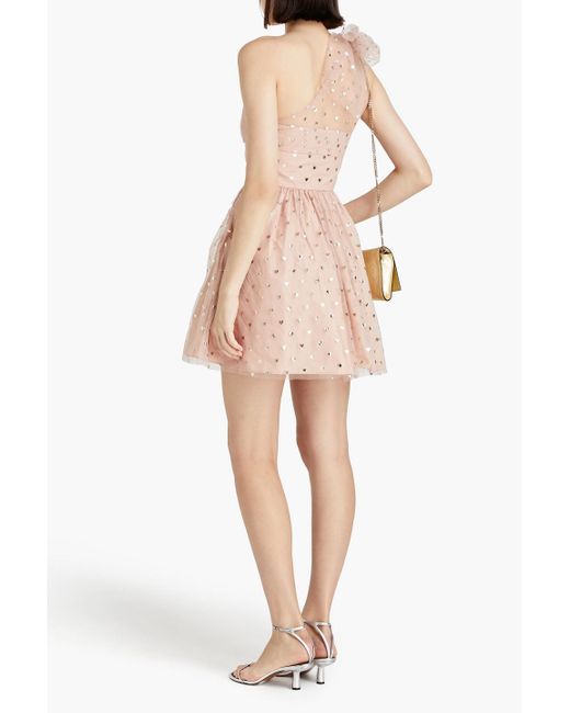 RED Valentino Pink One-shoulder Printed Tulle Mini Dress