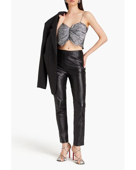 Isabel Marant Gray Tresha Cropped Bow-embellished Plissé-lamé Top