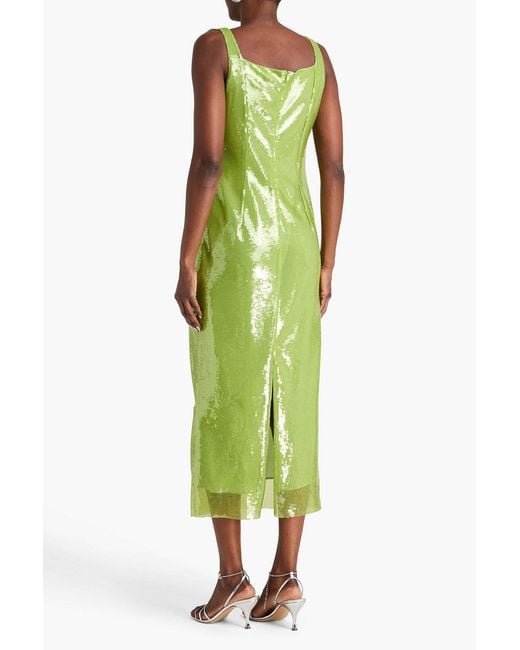 Huishan Zhang Green Marilyn Sequined Tulle Midi Dress