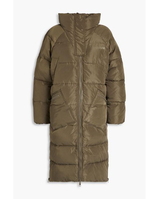 Ganni Green Quilted Shell Coat