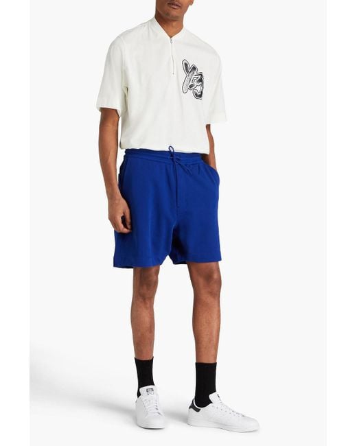 Y-3 Blue Logo-print French Cotton-blend Terry Shorts for men