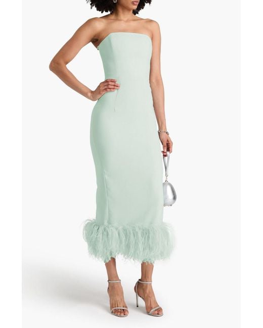 16Arlington White Minelli Strapless Feather-trimmed Crepe Midi Dress